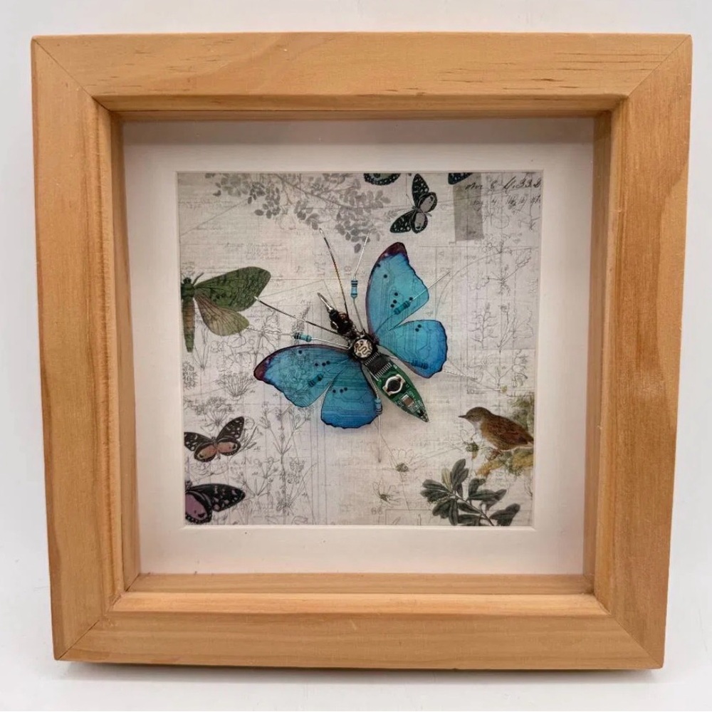Julie Alice Chappell Circuit board butterfly in wood frame